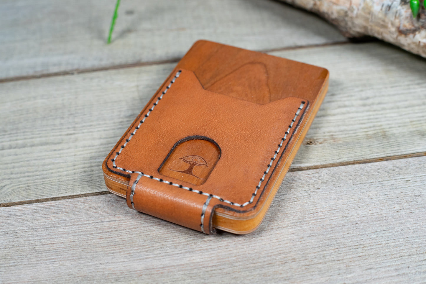 TreeShell Cherry Wood & Leather Wallet with Magnetic Money Clip