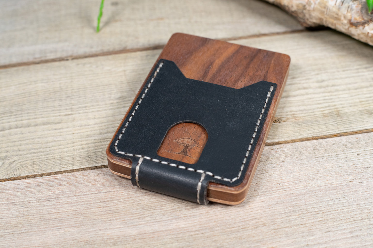 TreeShell Walnut Wood & Leather Wallet with Magnetic Money Clip