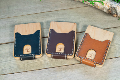 TreeShell Maple Wood & Leather Wallet with Magnetic Money Clip