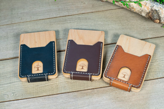 TreeShell Maple Wood & Leather Wallet with Magnetic Money Clip