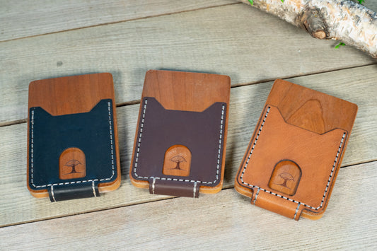 TreeShell Cherry Wood & Leather Wallet with Magnetic Money Clip